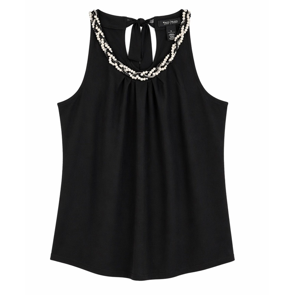 White House Black Market Black‎ Pearl Chain Halter Neck Tie Back Top Small - Picture 2 of 6